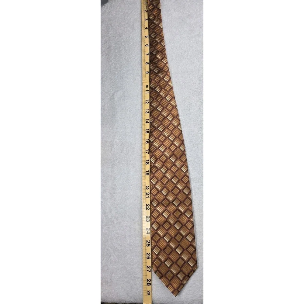 Benedetto Men's 100% Silk Tie Brown Gold Geometric Cube Classic 3.75